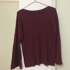 Maroon Bell Sleeve Rib Knit Sweater